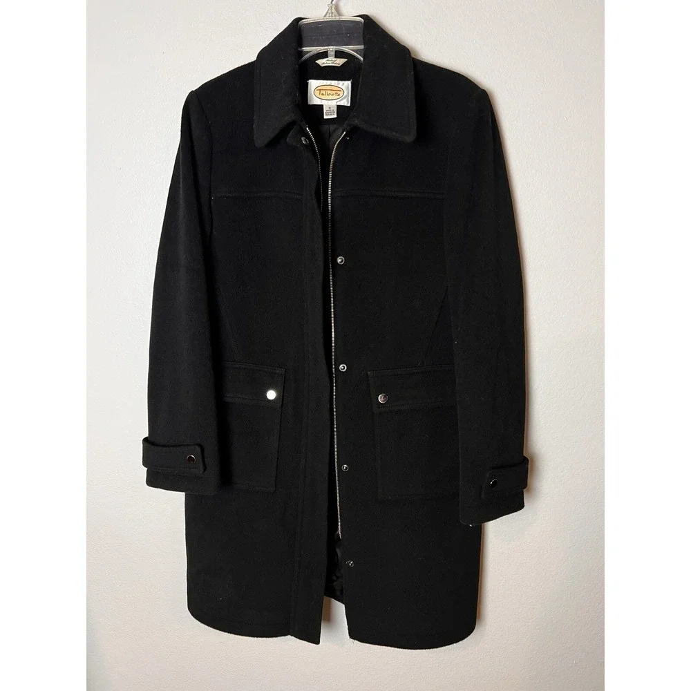 Talbots Coat‎ Women's 8 Black 100% Wool Italian Button Pea Coat Academia Preppy